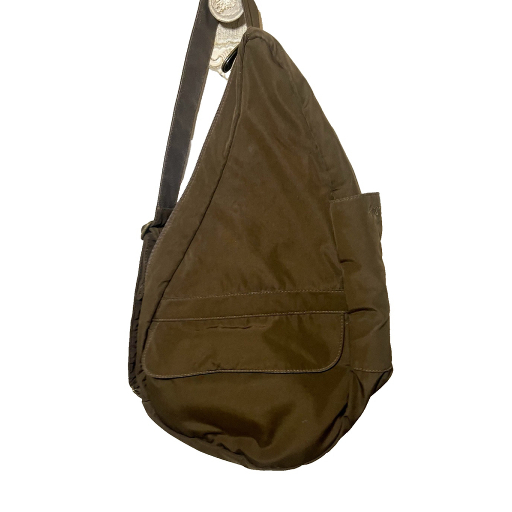 Ameribag Healthy Back Sling Bag Crossbody Brown Nylon Zips Pockets